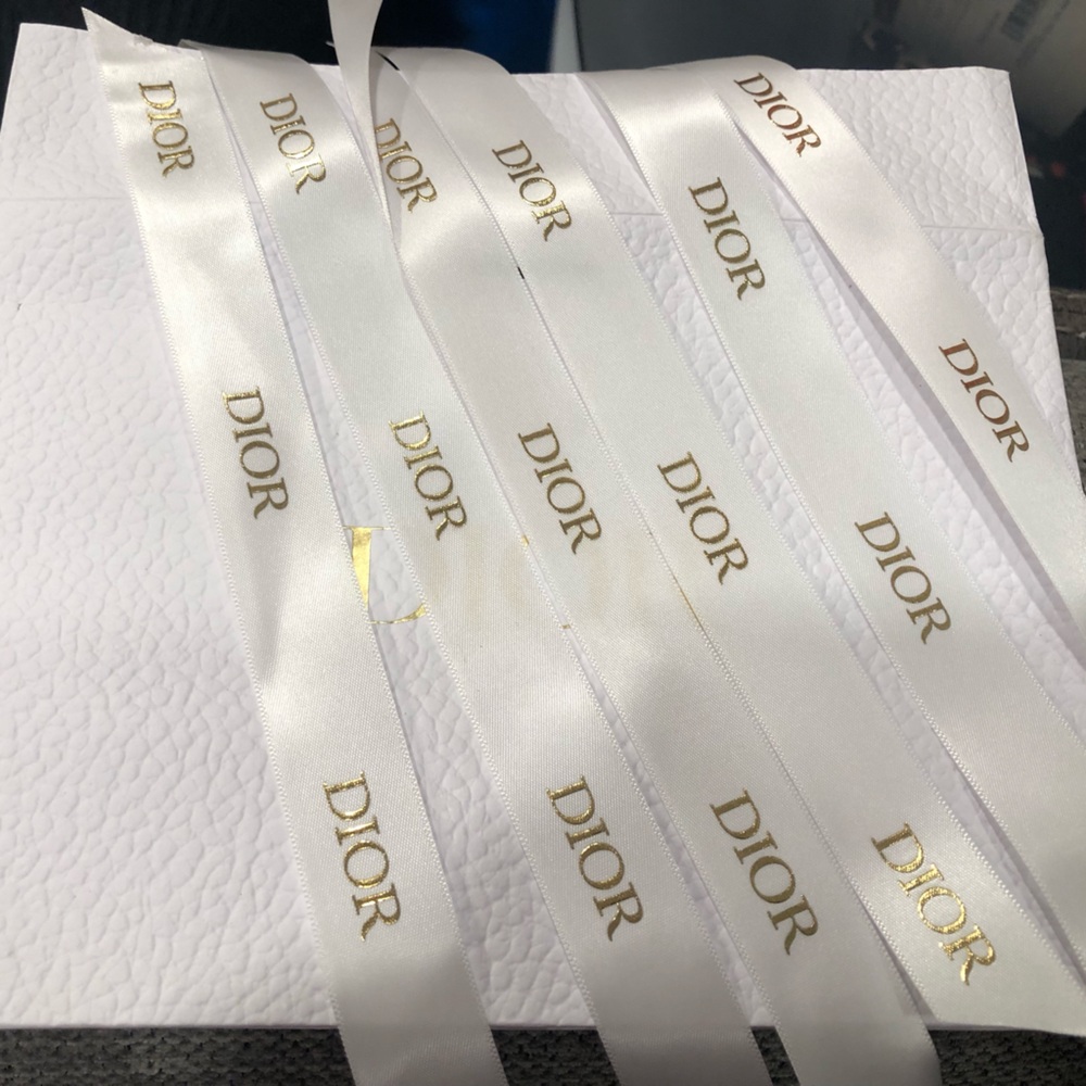 Dior White Satin Ribbon with Gold Logo Print